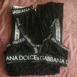 Dolce & Gabbana Black Logo Sheer Leggings And Top Set M